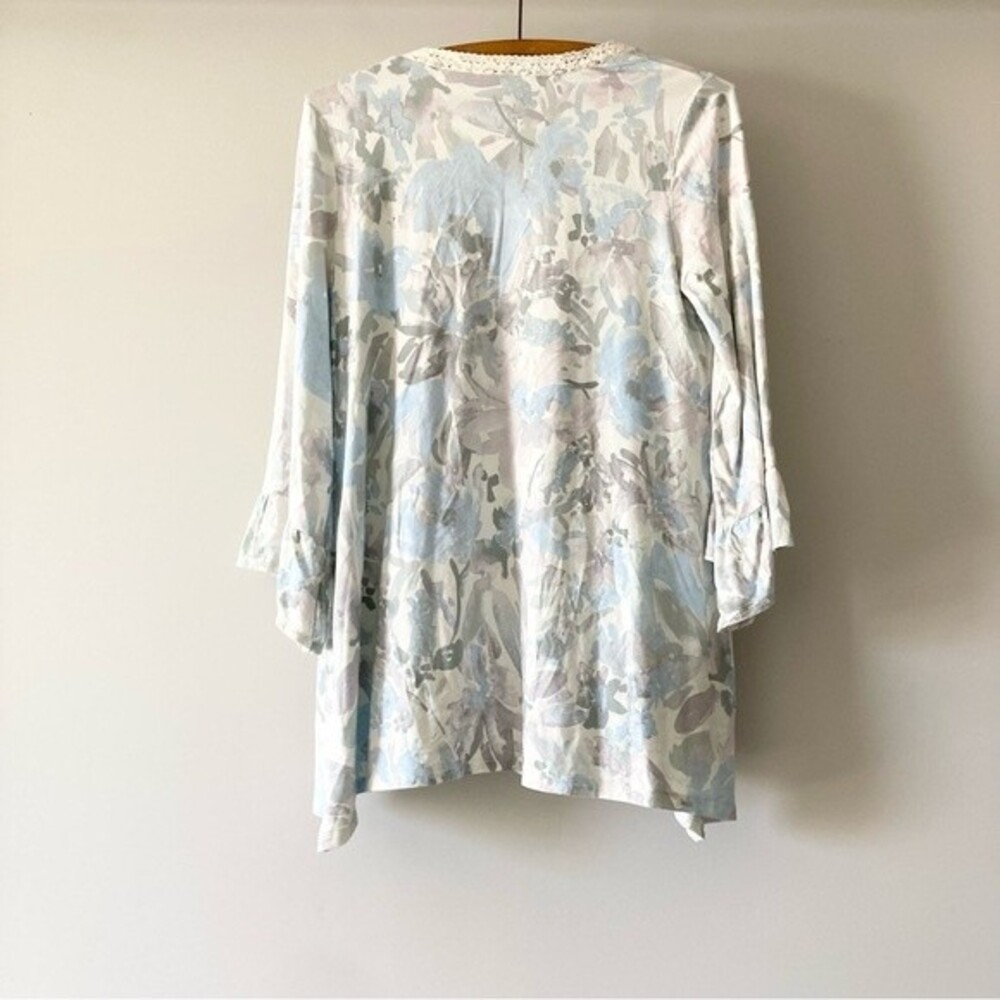 Light Blue Floral Knit Cardigan Logo By Lori Goldstein QVC A351659 - Picture 4 of 6